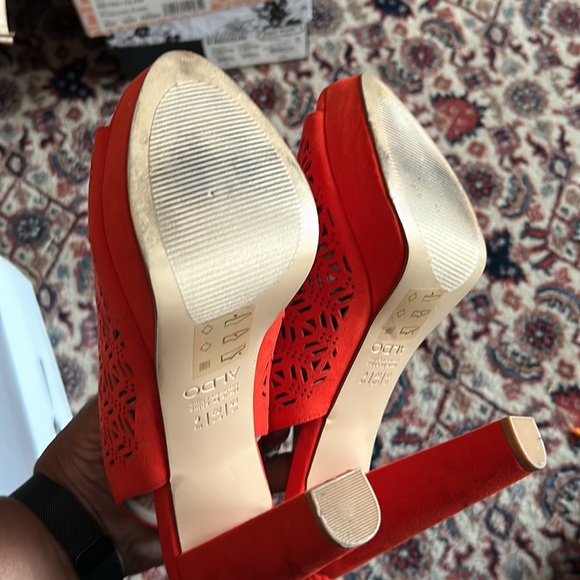Aldo Sapardanis Orange Open Toe Suede Heels - Picture 5 of 6